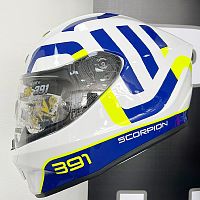 Шлем Scorpion EXO-391 AROK wh/blue/yellow XL 139-417-241-06 XL фото вид спереди | Moto-Bazar